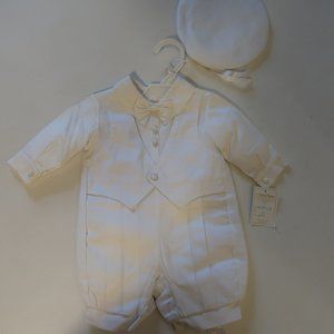 NWT Baby Boys L'Pety Canar White Christening/Baptism Outfit W/Bowtie, Vest 6M